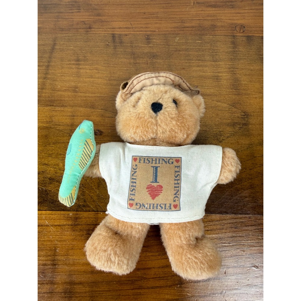 Vintage Avon Pastime Pals I Love Fishing Plush Attired Teddy Bear Kitsch Fuzzy